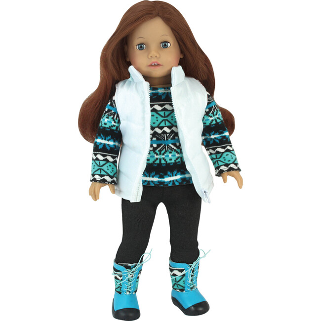 18'' Doll Print Knit Sweater, Leggings & Vest, Blue