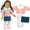 18" Doll Fur Trim Chenille Sweater, Denim Skirt, Heart Tights, Blue/Pink - Doll Accessories - 2 - thumbnail