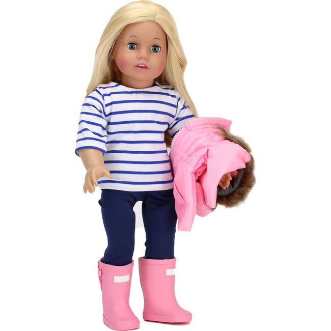 18" Doll - Parka, Leggings, Stripe T & Wellies, Light Pink - Doll Accessories - 2