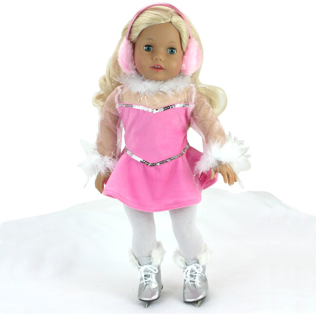 18" Doll, Ice Skating Gown, Panties, Ponytail Holder, Silver Ice Skates & Tights - Doll Accessories - 1