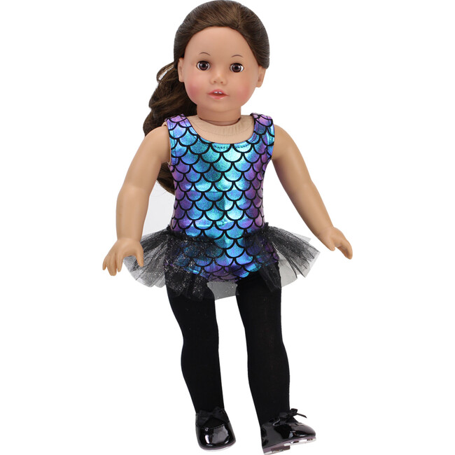 18" Doll Iridescent Jazz Leotard w/Tutu Trim & Black Tap Shoes - Doll Accessories - 2