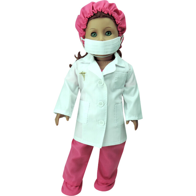 18'' Doll Fuchsia Doctor Scrubs & Lab Jacket Set, Hot Pink - Doll Accessories - 1