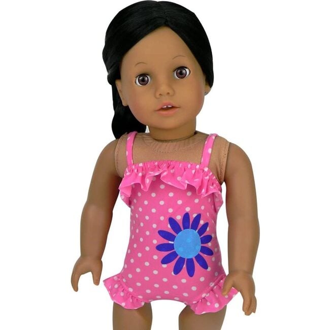 18'' Doll Ruffle Polka Dot Bathing Suit & Inner Tube Set, Hot Pink