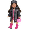 18" Doll Wool Coat, Hat, Plaid Scarf & Pink Boots, Gray - Doll Accessories - 2 - thumbnail