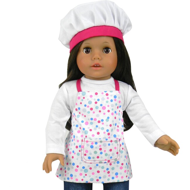 18" Doll Baking Apron, Hat & Mitten Set, White