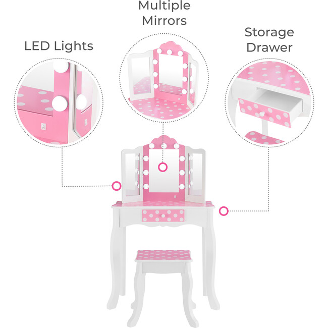 Fantasy Fields Gisele Polka Dot Kids Vanity Table & Stool - Play Vanities - 3