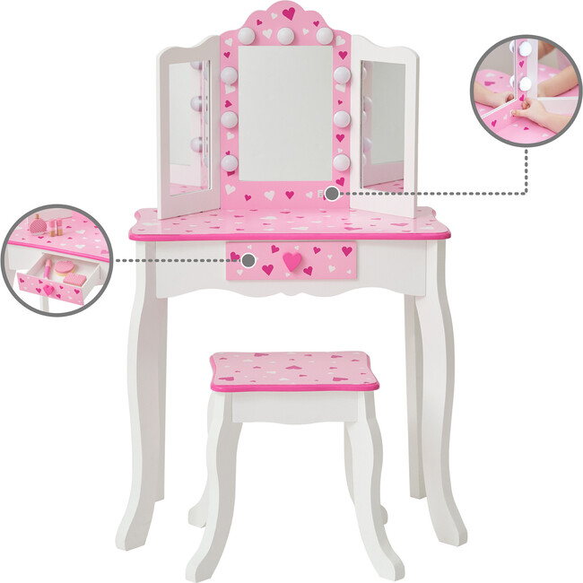 Sweethearts Print Gisele Medium Vanity - White/Pink - Play Vanities - 10