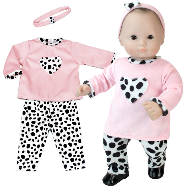 15" Doll Dalmation Print Pants/Shirt, Light Pink
