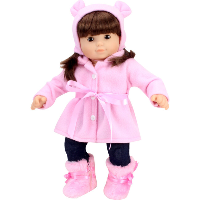 15" Doll Fleece Coat, Fleece Hat & Fur Boots Set, Light Pink