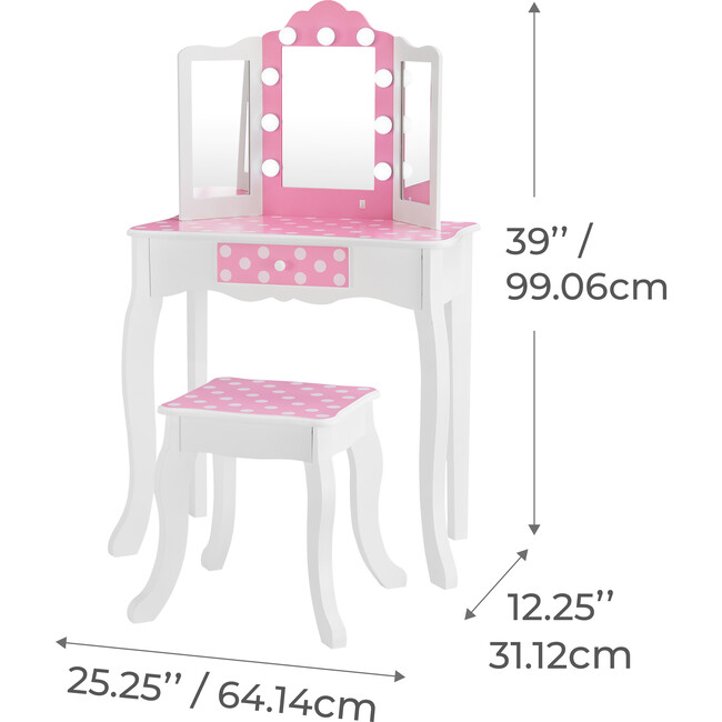Fantasy Fields Gisele Polka Dot Kids Vanity Table & Stool - Play Vanities - 6