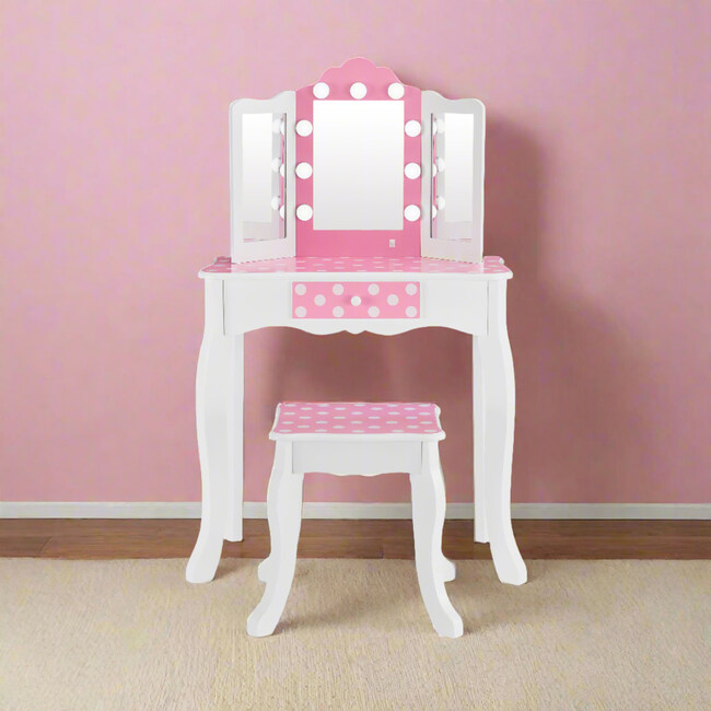 Fantasy Fields Gisele Polka Dot Kids Vanity Table & Stool - Play Vanities - 7