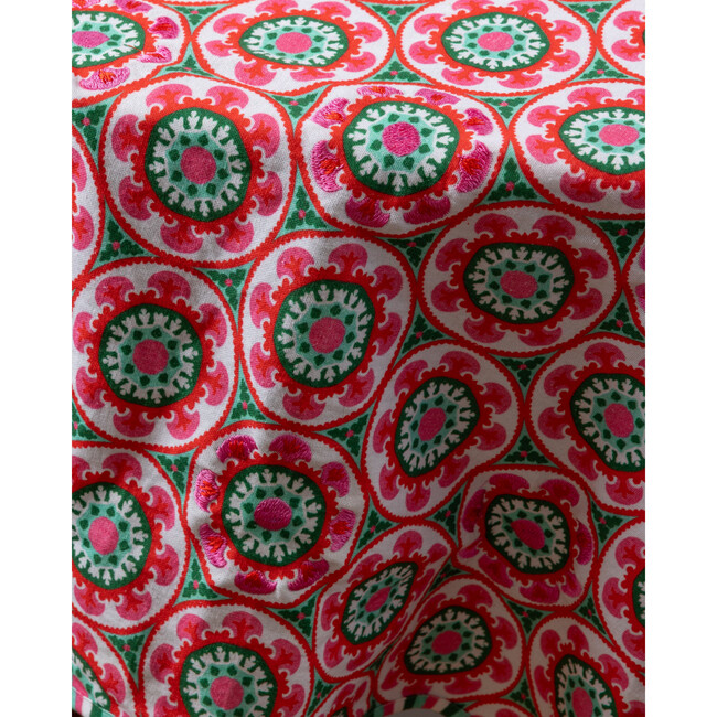 Suzani 86" Round Tablecloth, Green, Pink
