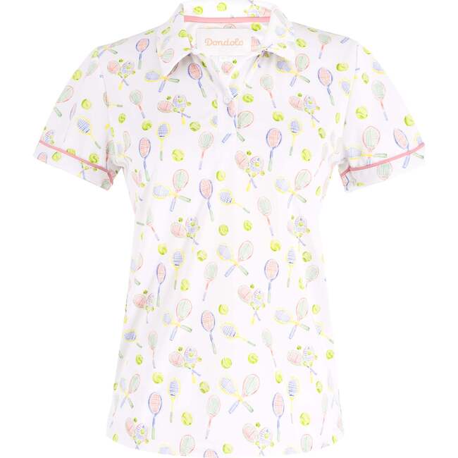 Women's Simona Racket Print Short Sleeve Top, White