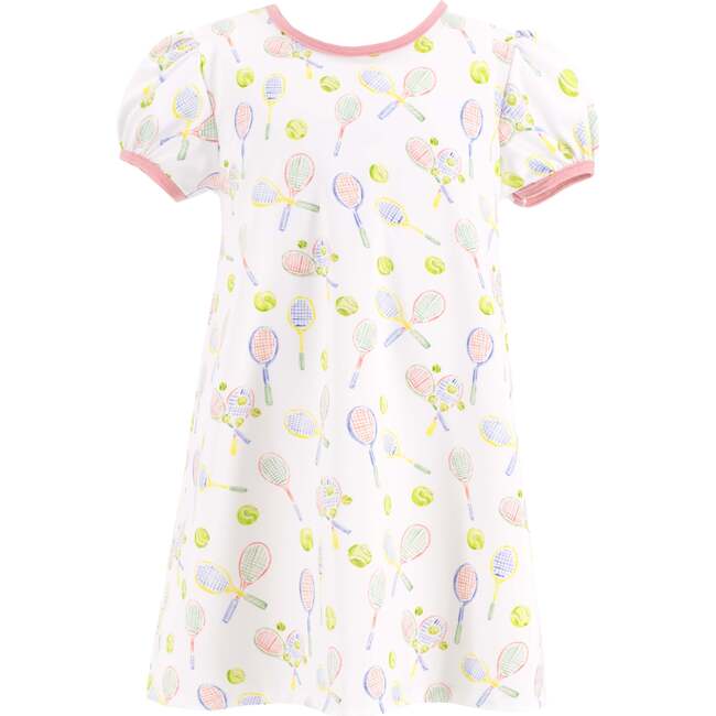 Sofia Racket Print Swing Dress, White - Dresses - 1