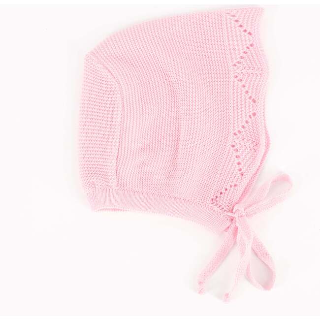 Knit Baby Bonnet, Pink - Hats - 1