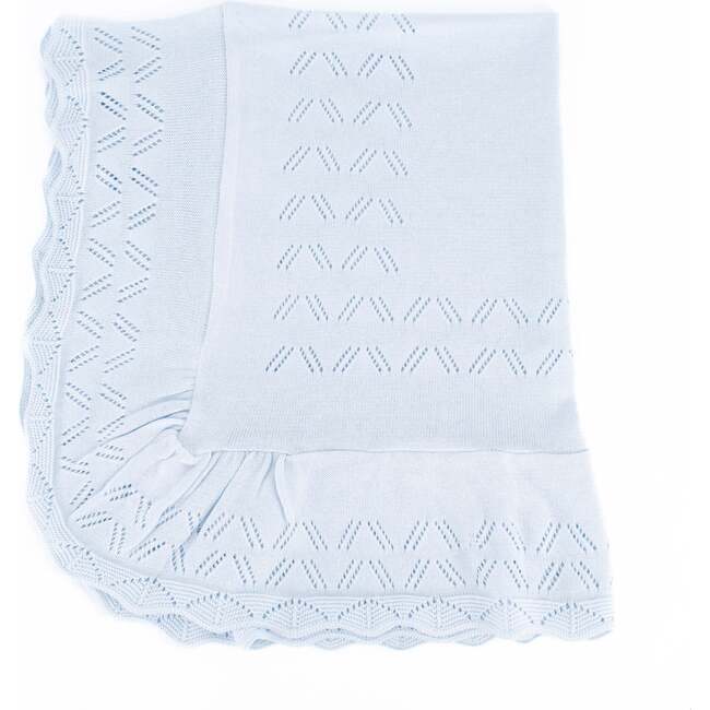 Knit Baby Blanket, Light Blue - Blankets - 1