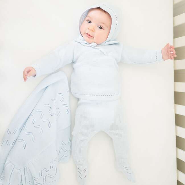 Knit Baby Blanket, Light Blue - Blankets - 2