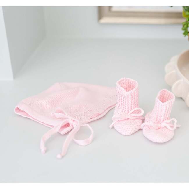 Knit Baby Bonnet, Pink - Hats - 3