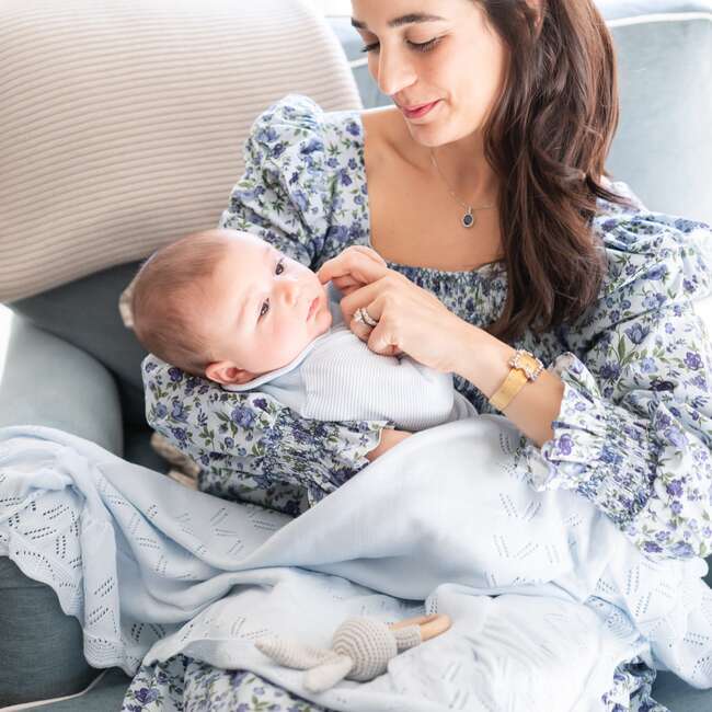 Knit Baby Blanket, Light Blue - Blankets - 4