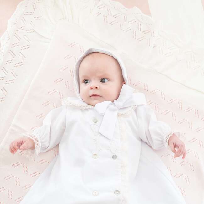 Knit Baby Blanket,  Ivory - Blankets - 3
