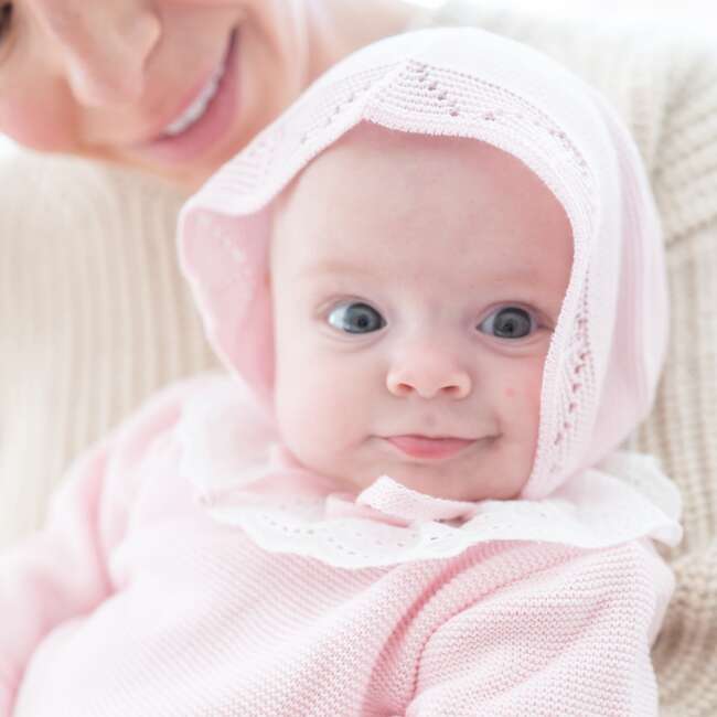 Knit Baby Bonnet, Pink - Hats - 4