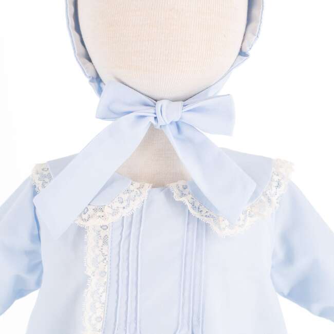 Baby Gown With Bonnet, Light Blue - Nightgowns - 4