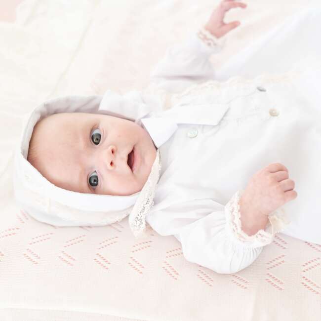 Baby Gown With Bonnet, White - Nightgowns - 4