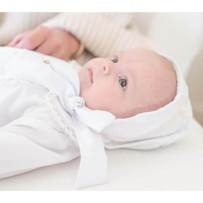 Baby Gown With Bonnet, White - Nightgowns - 5