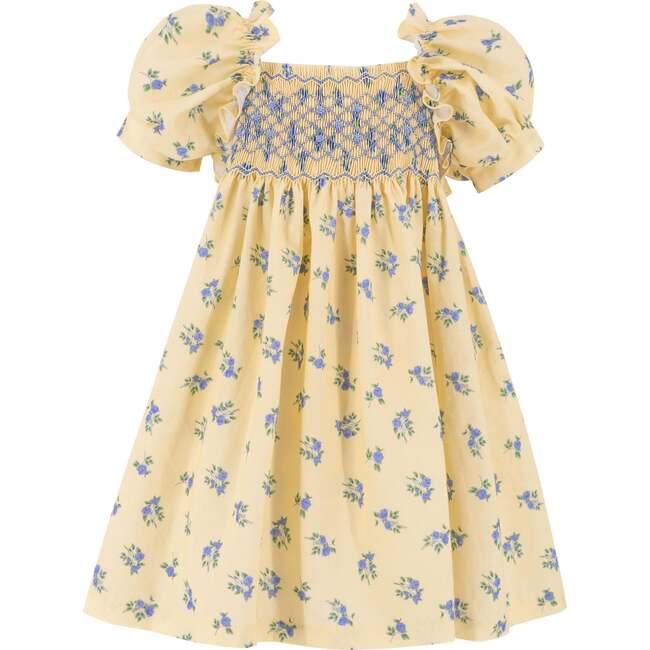 Positano Girl Puff Sleeve Dress, Yellow Floral - Dresses - 1