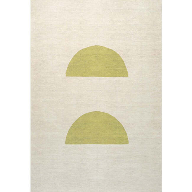 Luola Minimalist Geometric Machine-Washable Area Rug, Cream/Moss