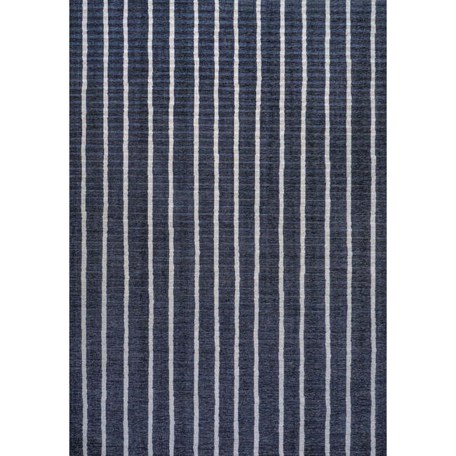 Rand Distressed Ticking Stripe Machine-Washable Area Rug, Navy/Gray
