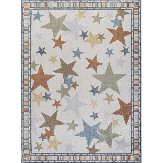 Star Gazer Geometric Machine-Washable Area Rug, Ivory/Blue/Orange