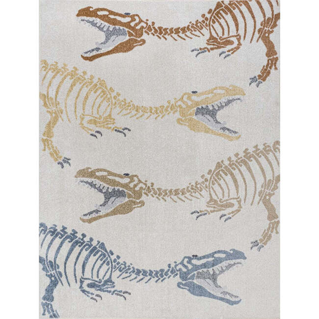 Kingdarr T-Rex Modern Kids Machine-Washable Area Rug, Cream/Multi