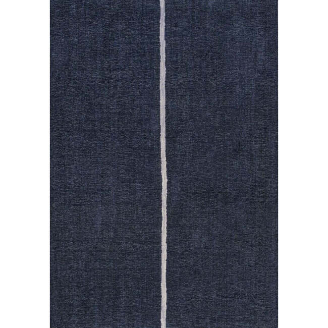 Linja Solid Centre Stripe Machine-Washable Area Rug, Navy/Gray