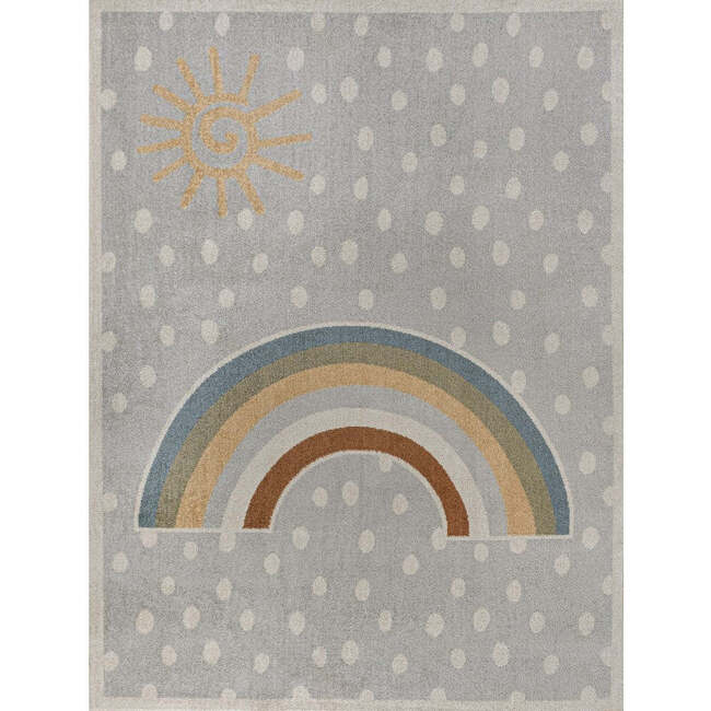 Minha Rainbow Dot Modern Machine-Washable Area Rug, Gray/Ivory/Yellow