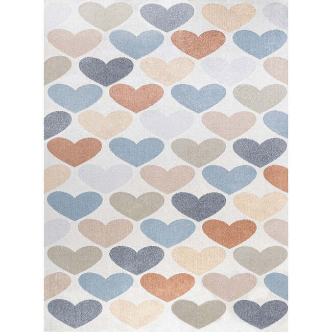 Dila Modern Hearts Geometric Machine-Washable Area Rug, Ivory/Blue/Orange