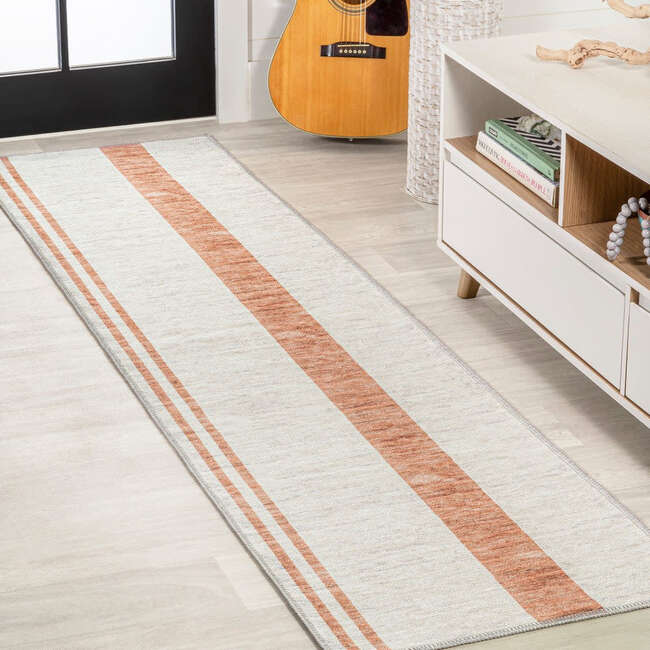Raita Modern Distressed Stripe Machine-Washable Area Rug, Ivory/Peach - Rugs - 4