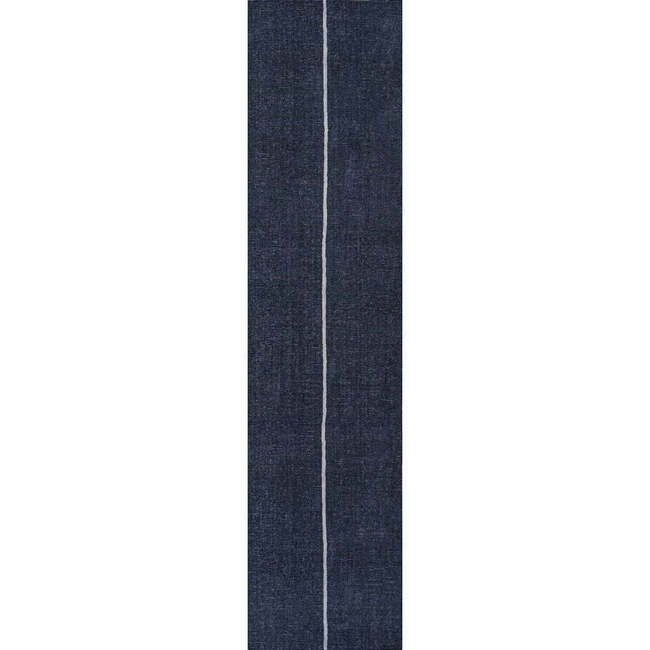 Linja Solid Centre Stripe Machine-Washable Area Rug, Navy/Gray - Rugs - 3