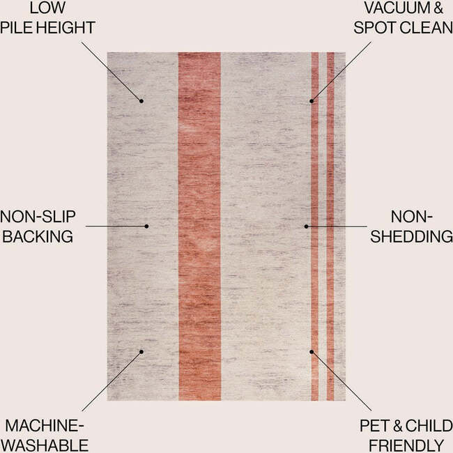 Raita Modern Distressed Stripe Machine-Washable Area Rug, Ivory/Peach - Rugs - 5