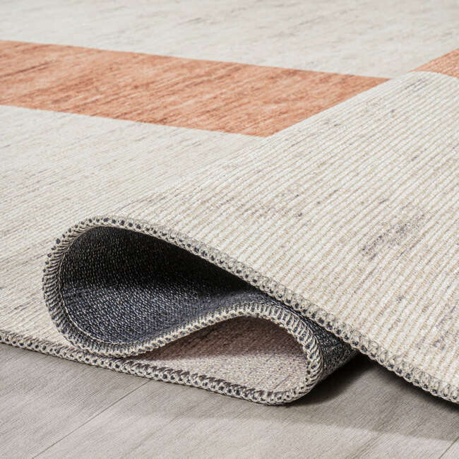 Raita Modern Distressed Stripe Machine-Washable Area Rug, Ivory/Peach - Rugs - 6