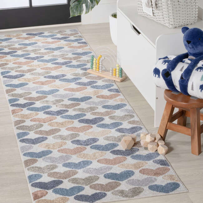 Dila Modern Hearts Geometric Machine-Washable Area Rug, Ivory/Blue/Orange - Rugs - 4