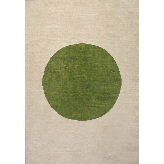 Cirkel Minimalist Geometric Dot Machine-Washable Area Rug, Cream/Green