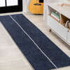 Linja Solid Centre Stripe Machine-Washable Area Rug, Navy/Gray - Rugs - 4 - thumbnail