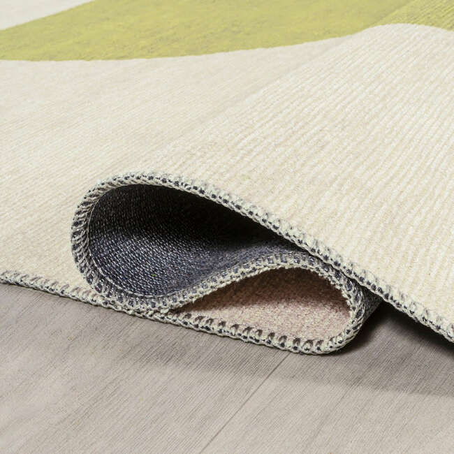 Luola Minimalist Geometric Machine-Washable Area Rug, Cream/Moss - Rugs - 6
