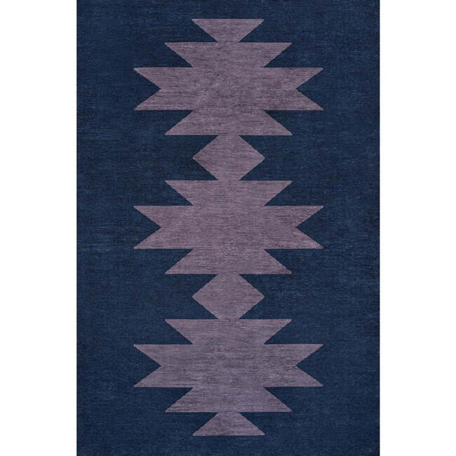Chayton Minimalist Geometric Machine-Washable Area Rug, Navy/Purple