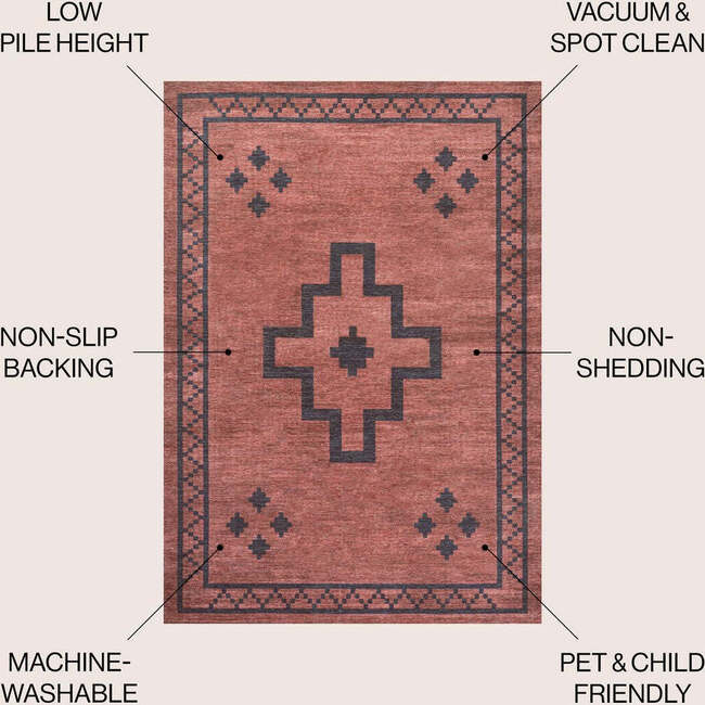 Korsa Geometric Medallion Machine-Washable Area Rug, Red/Dark Gray - Rugs - 5