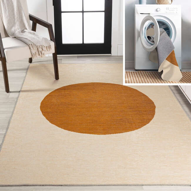 Cirkel Minimalist Geometric Dot Machine-Washable Area Rug, Cream/Terracotta