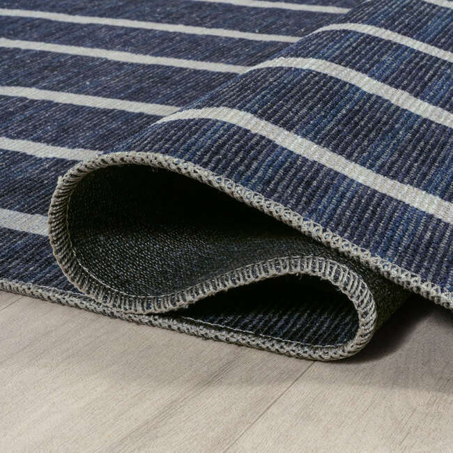 Rand Distressed Ticking Stripe Machine-Washable Area Rug, Navy/Gray - Rugs - 6
