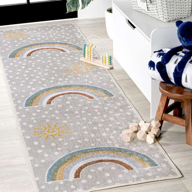 Minha Rainbow Dot Modern Machine-Washable Area Rug, Gray/Ivory/Yellow - Rugs - 5