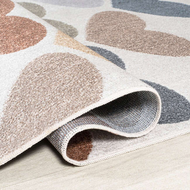 Dila Modern Hearts Geometric Machine-Washable Area Rug, Ivory/Blue/Orange - Rugs - 6